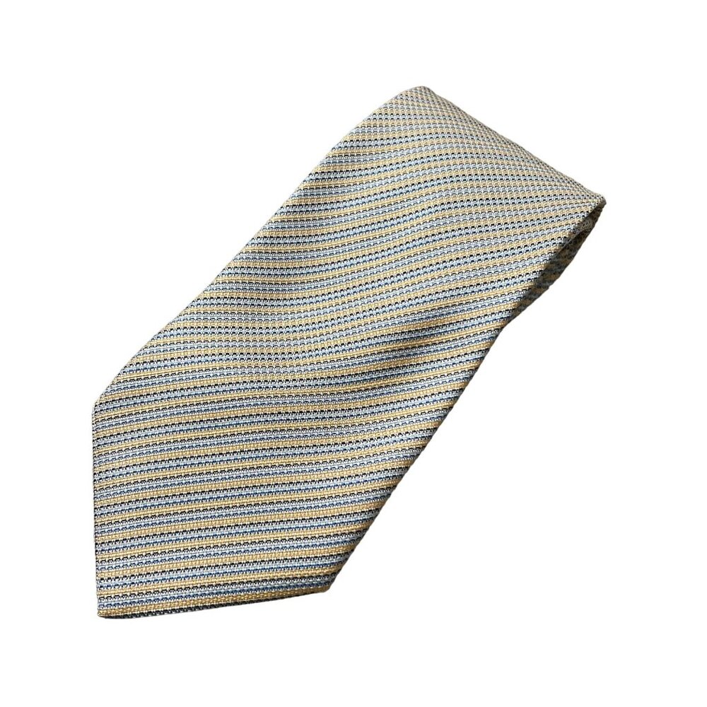 Brioni Mens Blue Gold Diagonal Stripe Silk Classic Mens Tie